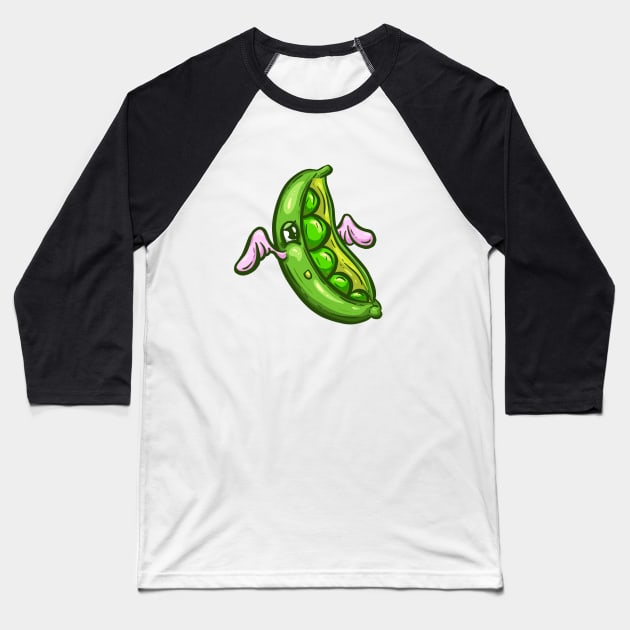 Floating Little Pea Pod Cartoon Illustration Baseball T-Shirt by Squeeb Creative